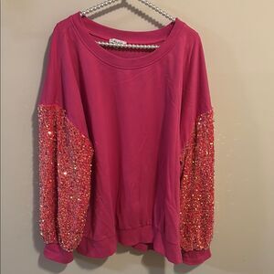 White Birch Pink Oversized Sequin Sweatshirt size 2x